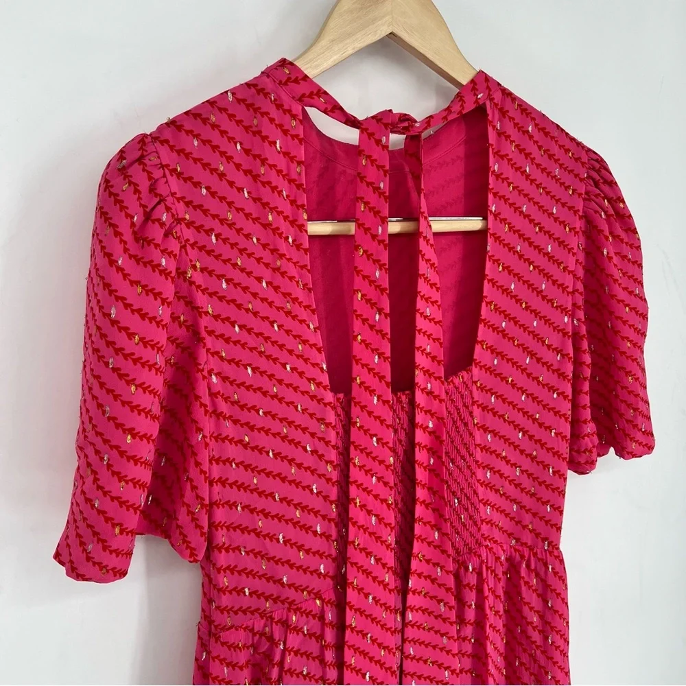 Whistles‎ Pink Diagonal Leaf Blair Midi stir Back Dress